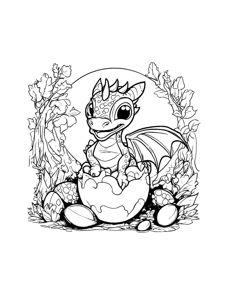Cute Baby Dragons coloring page preview 1