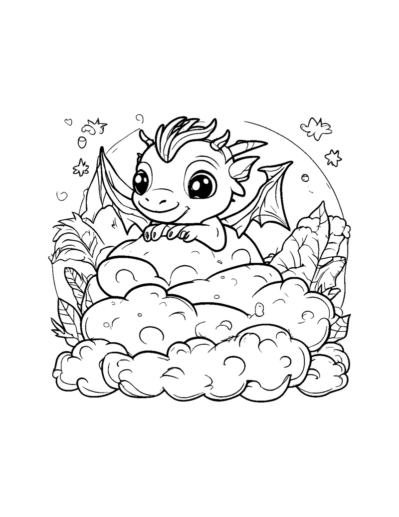 Cute Baby Dragons coloring page preview 2