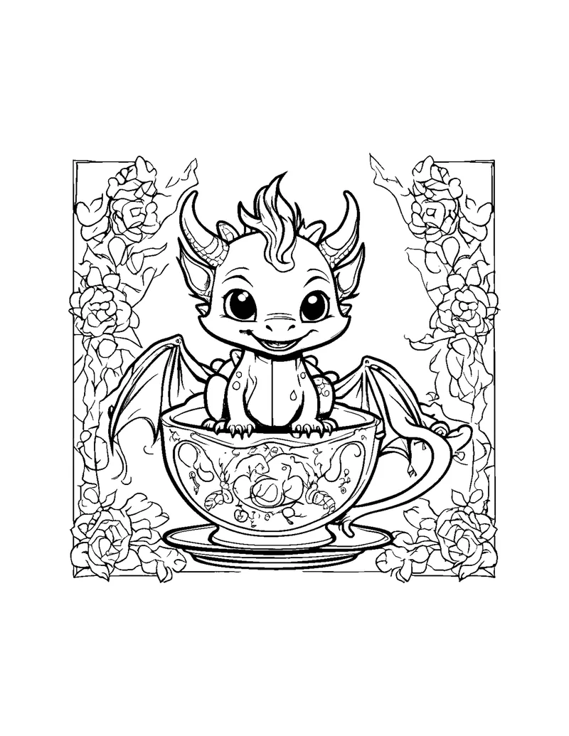 Cute Baby Dragons coloring page preview 3