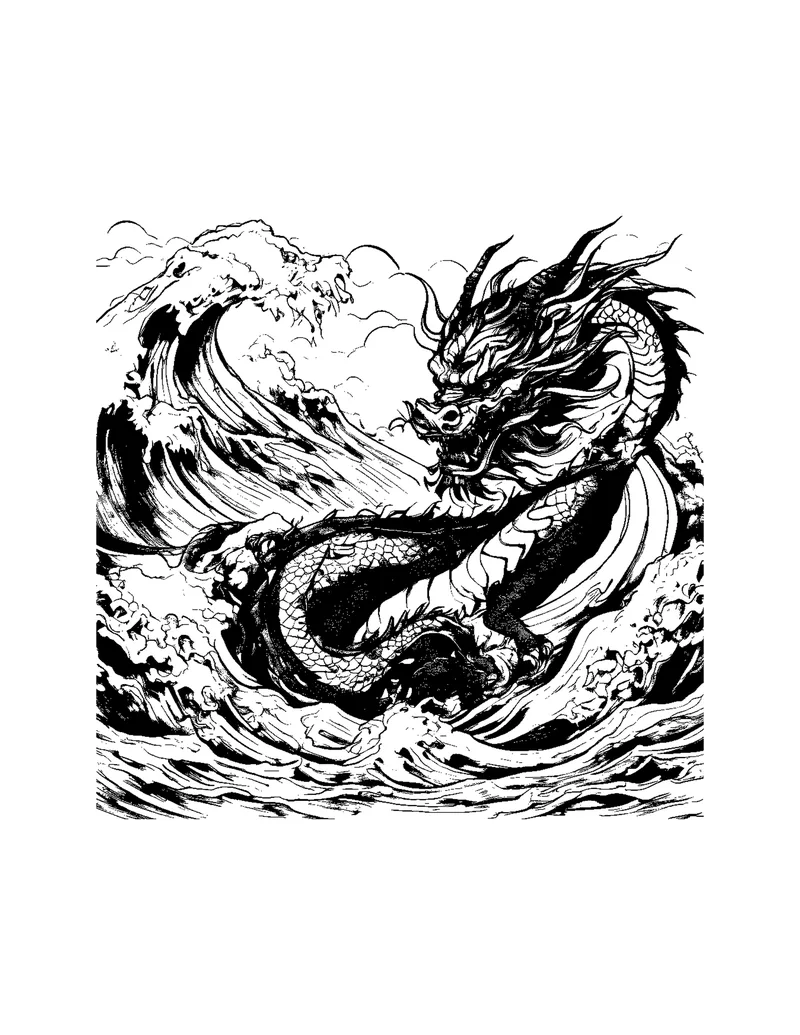 Chinese Ink Dragons Vol. 1 coloring page preview 2
