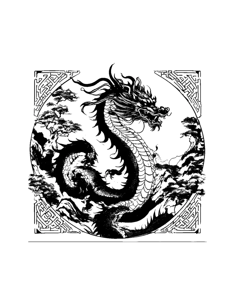 Chinese Ink Dragons Vol. 1 coloring page preview 3