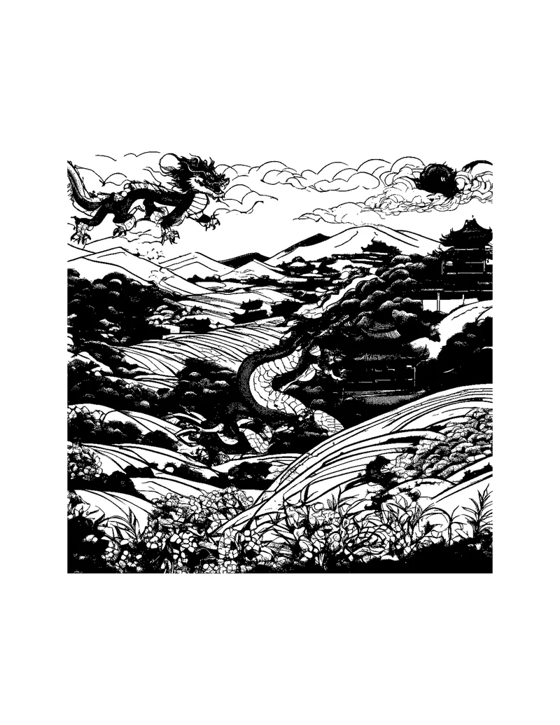 Chinese Ink Dragons Vol. 1 coloring page preview 4