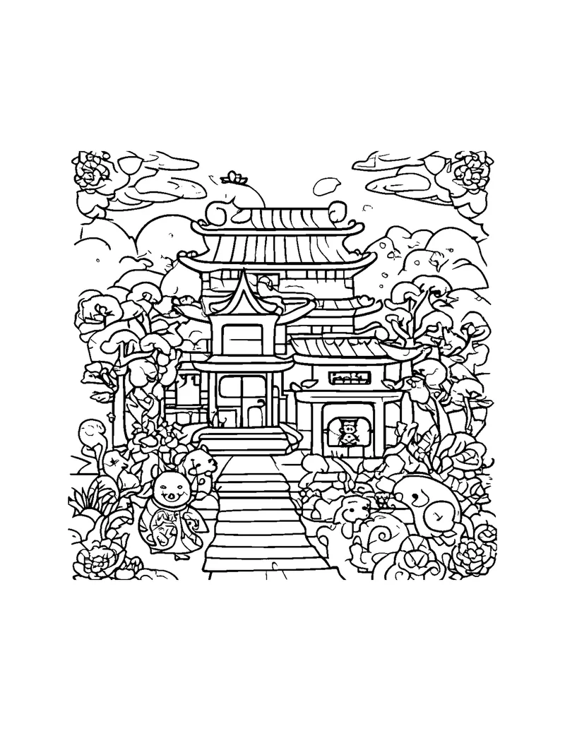 Lantern Festival & Paper Cuts coloring page preview 4