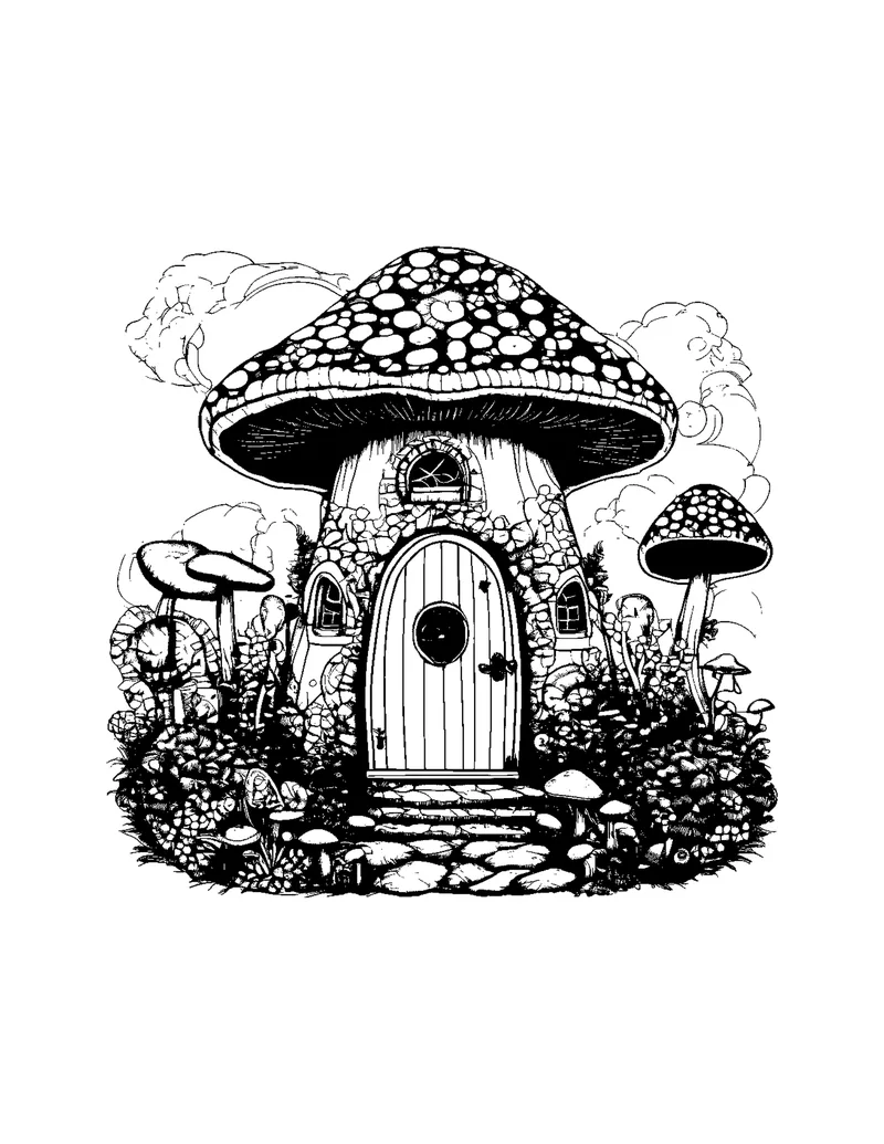 Mushroom & Cottagecore coloring page preview 1
